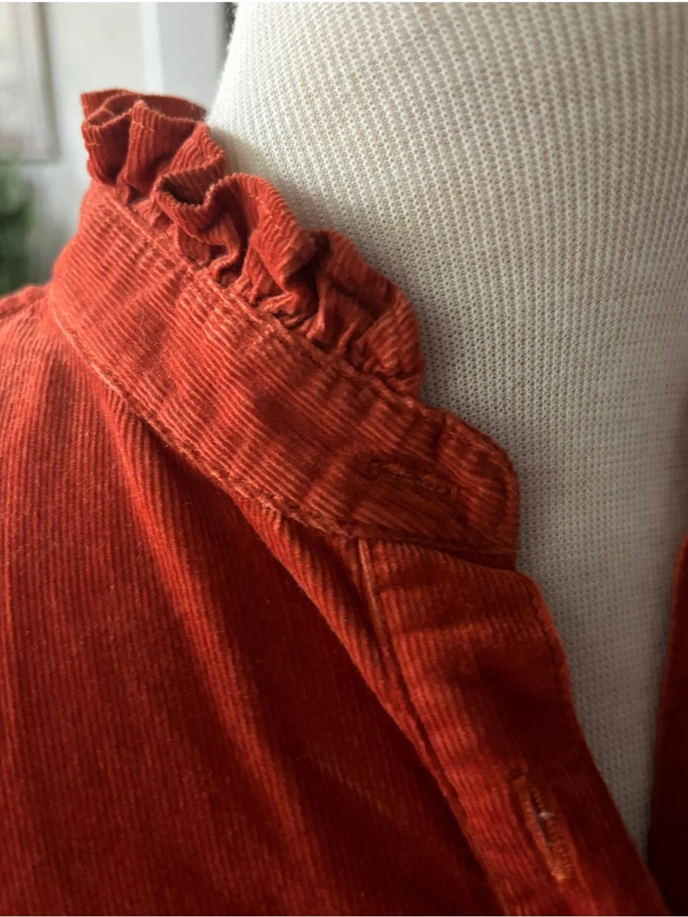 J.Crew Ruffle Collar Corduroy Shirt Dress Orange Size 8 Cotton